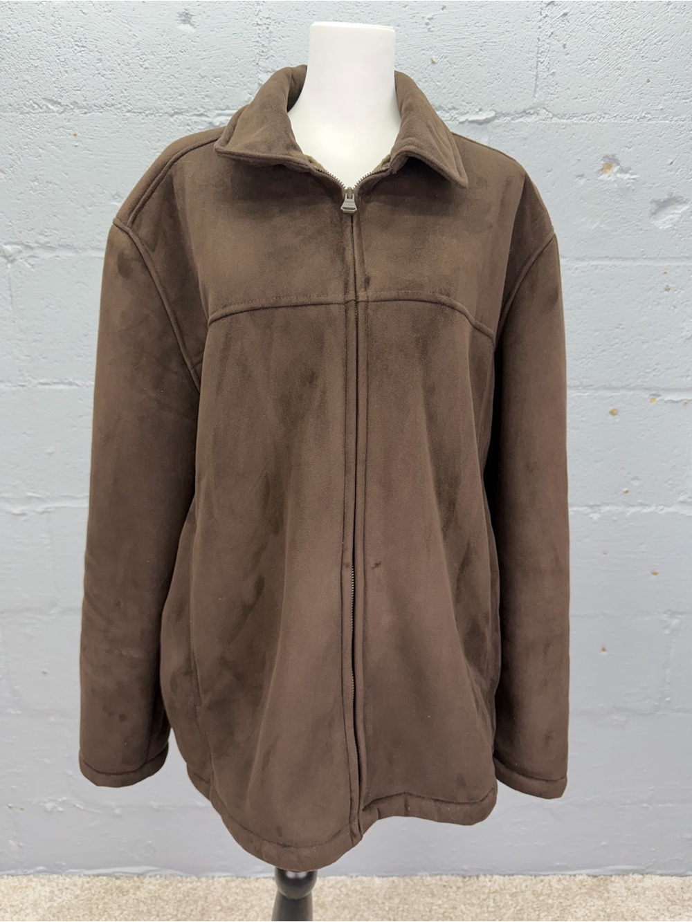Dockers Men's Faux Suede Lined Chocolate Brown Full Zip Jacket Size XL